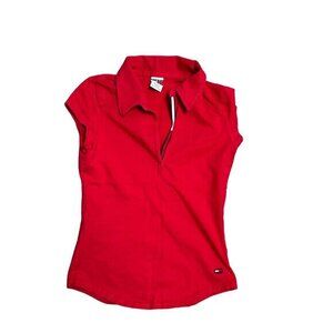 Vintage Y2K Tommy Hilfiger Womens Small Red Collared Polo Style Sleeveless Shirt